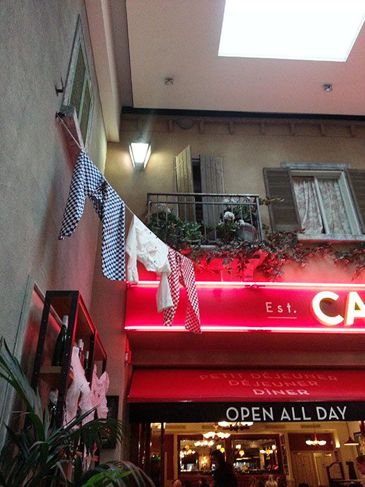 Café Rouge at intu Trafford Centre, decor detail with clothes on a washing line