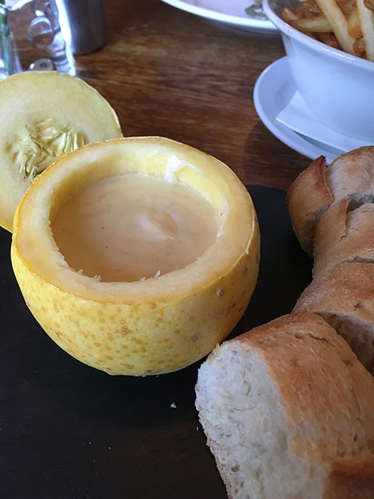 Cheese fondue in a squash