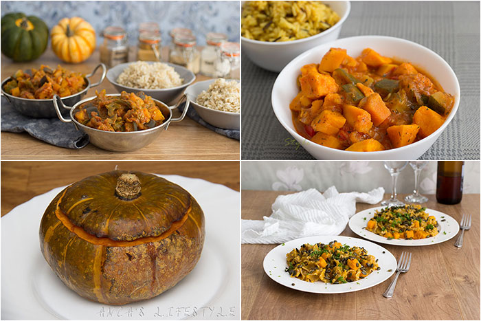 Autumnal recipes: Mains. Collage with four pictures of mains