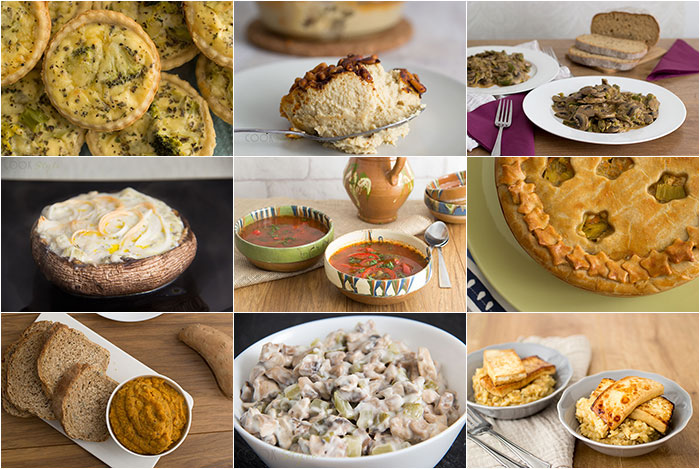 Vegetarian Christmas Meal Ideas. Collage of 9 dishes