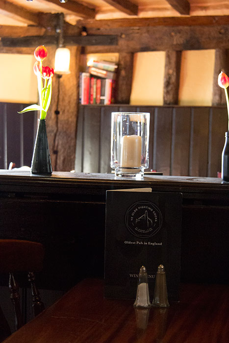 Ye Olde Fighting Cocks, table with menu