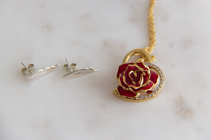My favourite pieces of jewellery - feather and rose