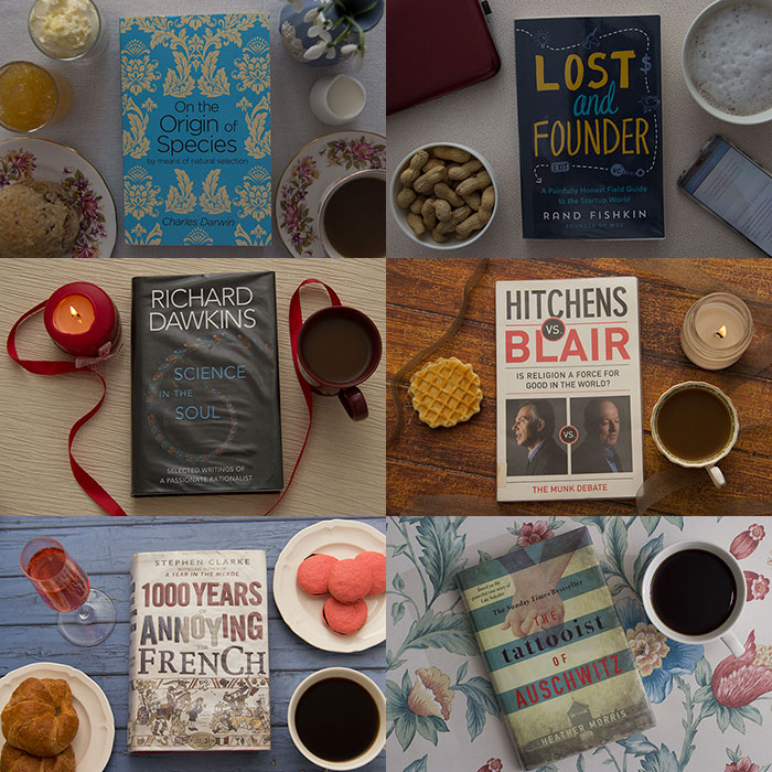 Books I've read in February. Collage of 6 books