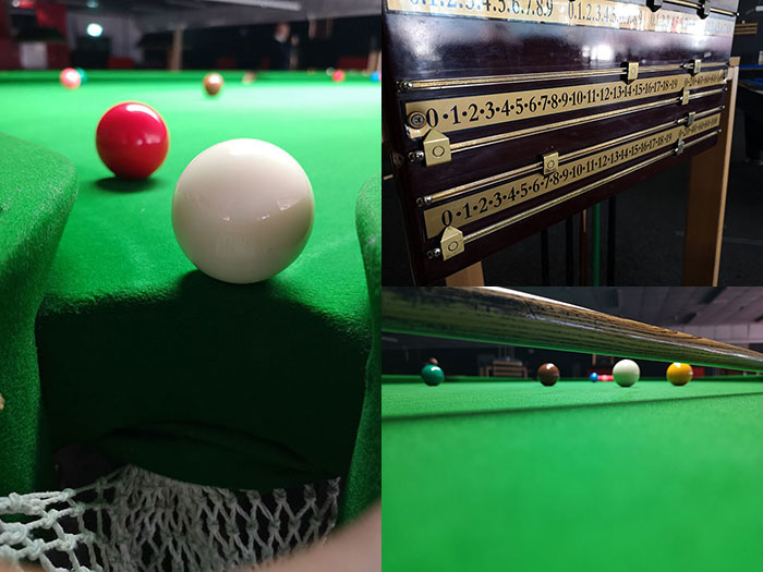 Activities with Buckt - Snooker table and a picture of the scoring board