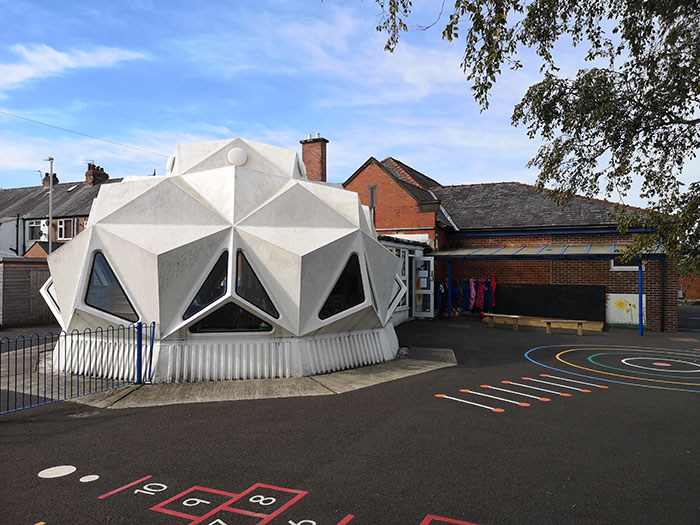 Kennington Primary School is made out of plastic. Picture from outside