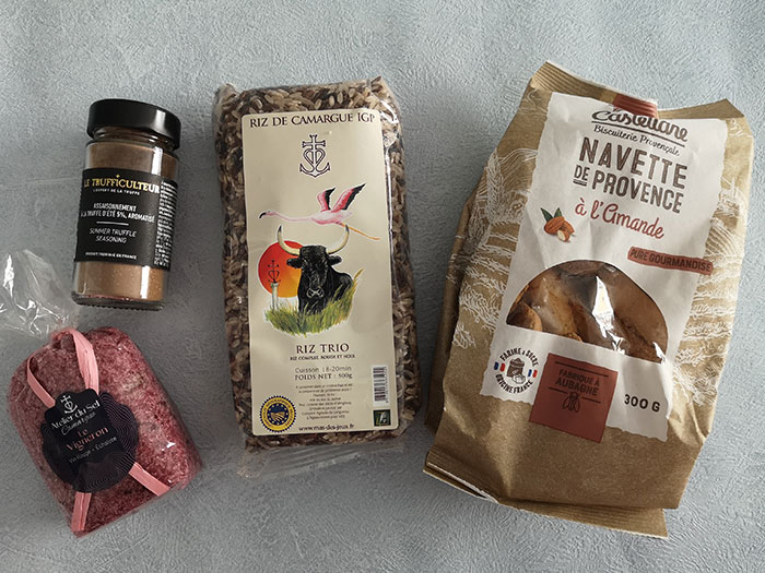 salt, biscuits, and rice